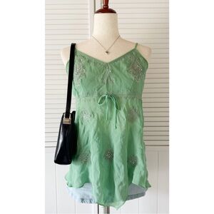 Angie Y2K Light Green Strappy Sequin Patterned Blouse Tank Top